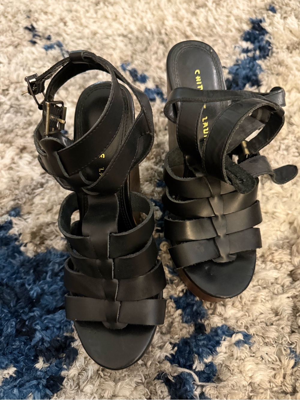 Chinese Laundry Black Strappy Wedge Sandals